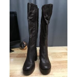 Lucky Brand Odillie Women's 6M Black Leather Knee High Platform Block Heel Boots